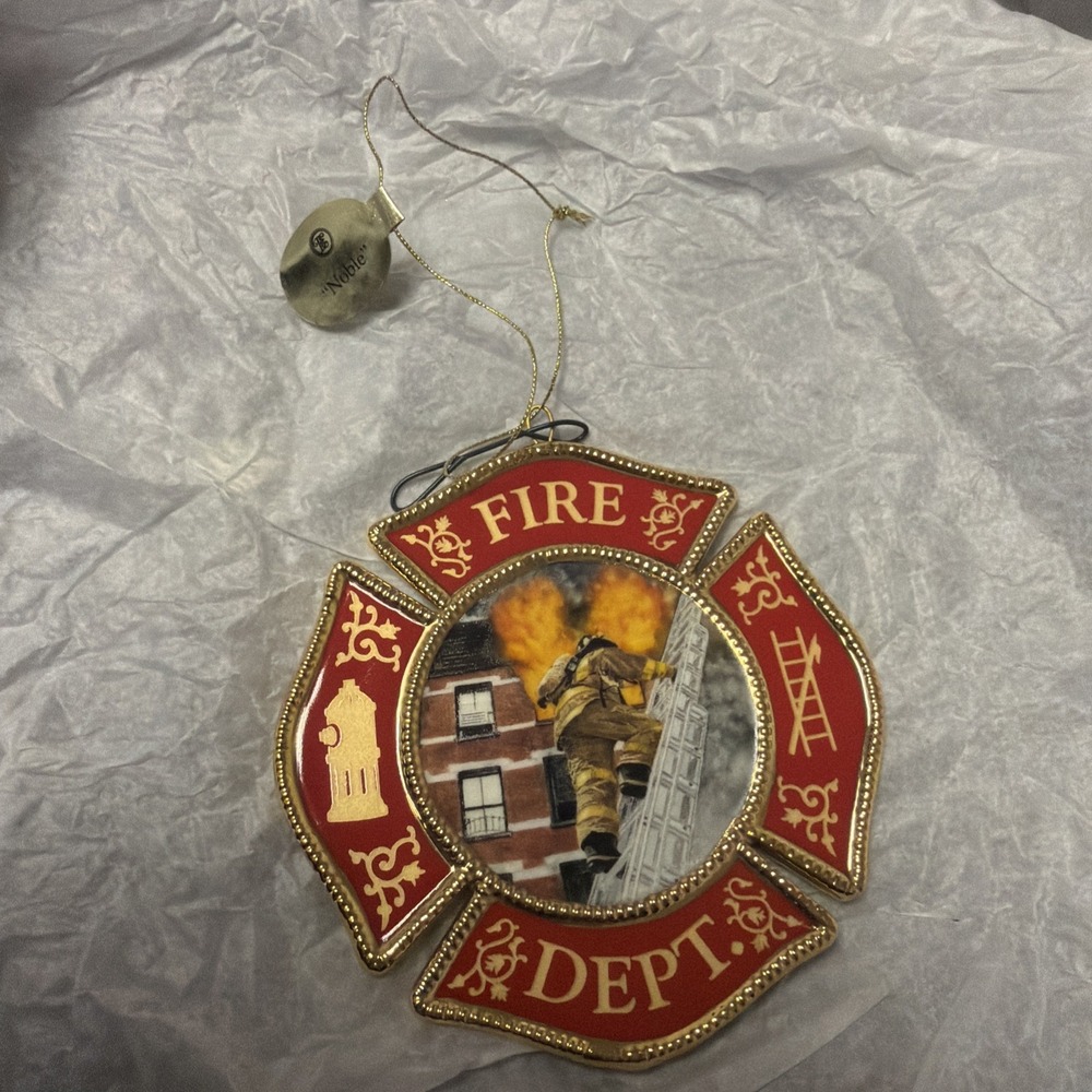 Bradford Exchange Noble Fire Department Christmas Ornament Porcelain Red Gold